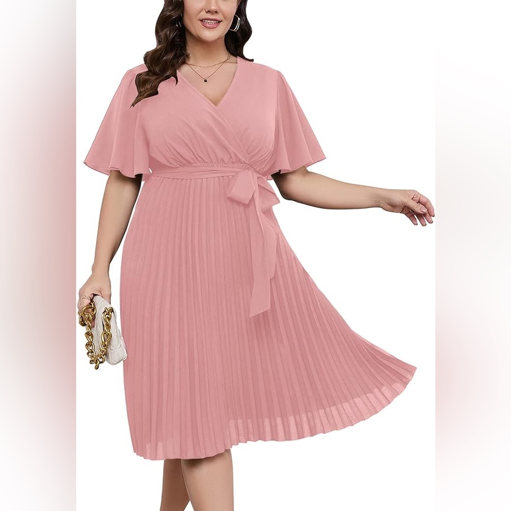 DownEast Pink pleated dress with umpire waist.